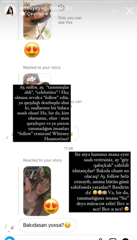 Emiliya idmançını ifşa etdi, mesajlarını yaydı