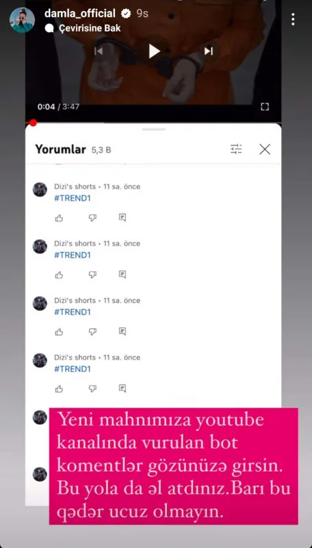 Damlanın klipinə “bot” vurdular