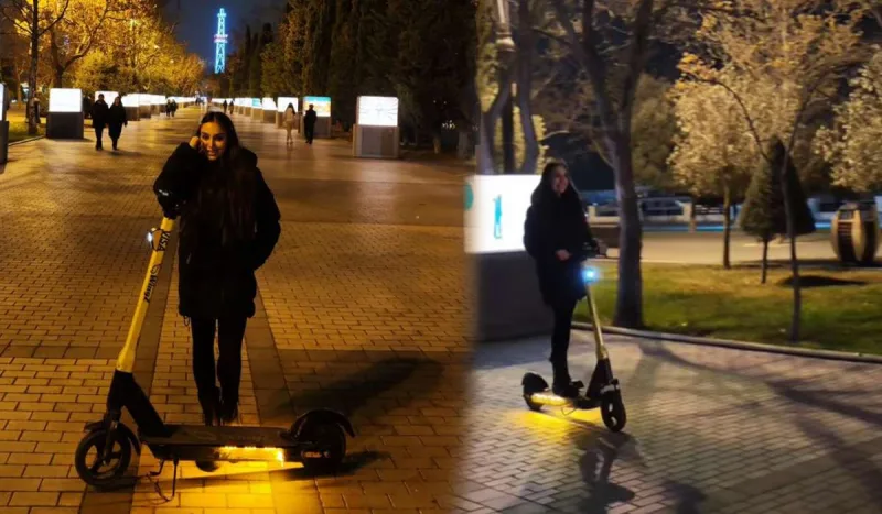 Leyla Əliyeva skuterlə bulvarı gəzdi