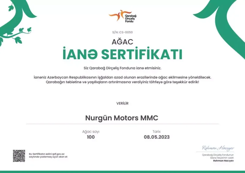 “Nurgün Motors”dan 100 ağac