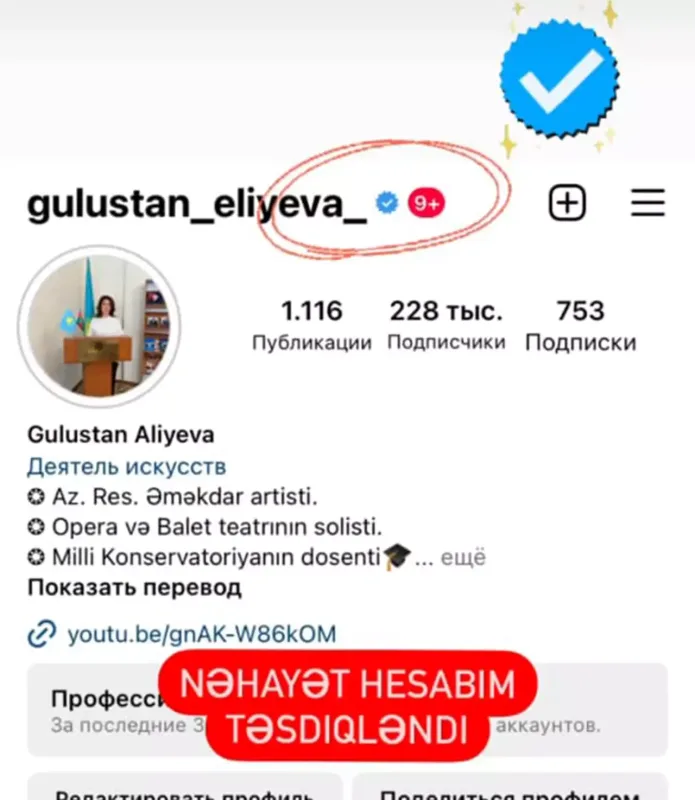 Gülüstan Əliyevanın səhifəsi təsdiqləndi