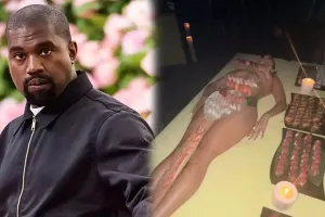 Kanyenin partisində çılpaq qadınlar üzərində suşi