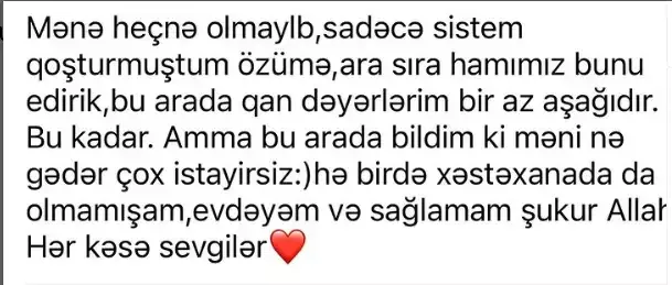 Əməkdar artistdən səhhəti ilə bağlı açıqlama