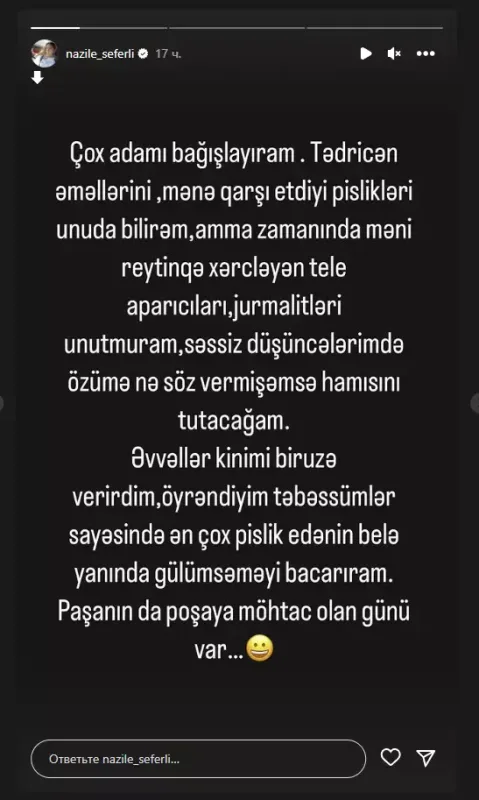 Nazilə Səfərli: "Mənə etdikləri pislikləri..."