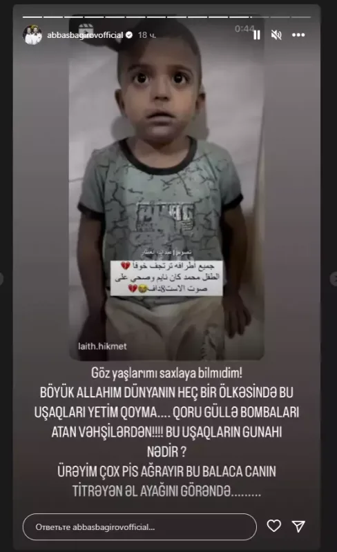 Abbas: "Böyük Allahım, güllə, bomba atan vəhşilərdən qoru"
