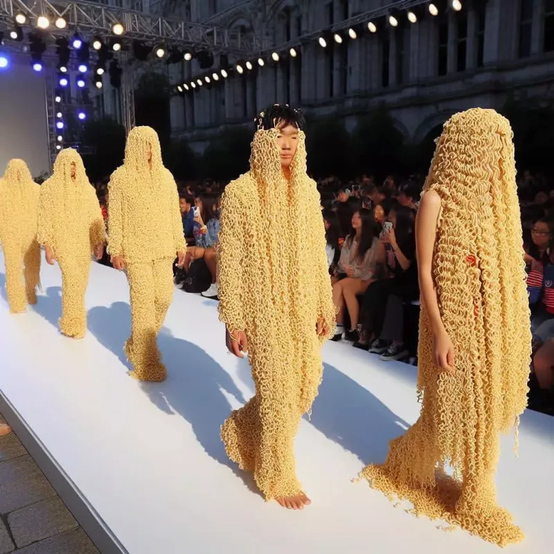 Qəribə dəfilə - Əriştəli geyimlər...