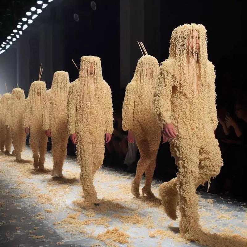 Qəribə dəfilə - Əriştəli geyimlər...