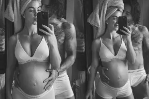 Hamilə sevgilisi ilə alt paltarında foto paylaşdı