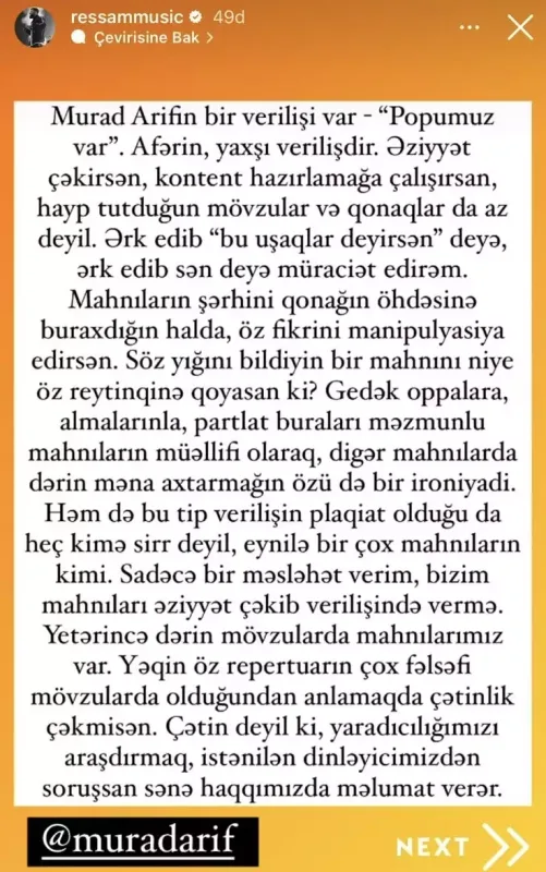 Muradın fikirləri “Rəssam”ı qəzəbləndirdi