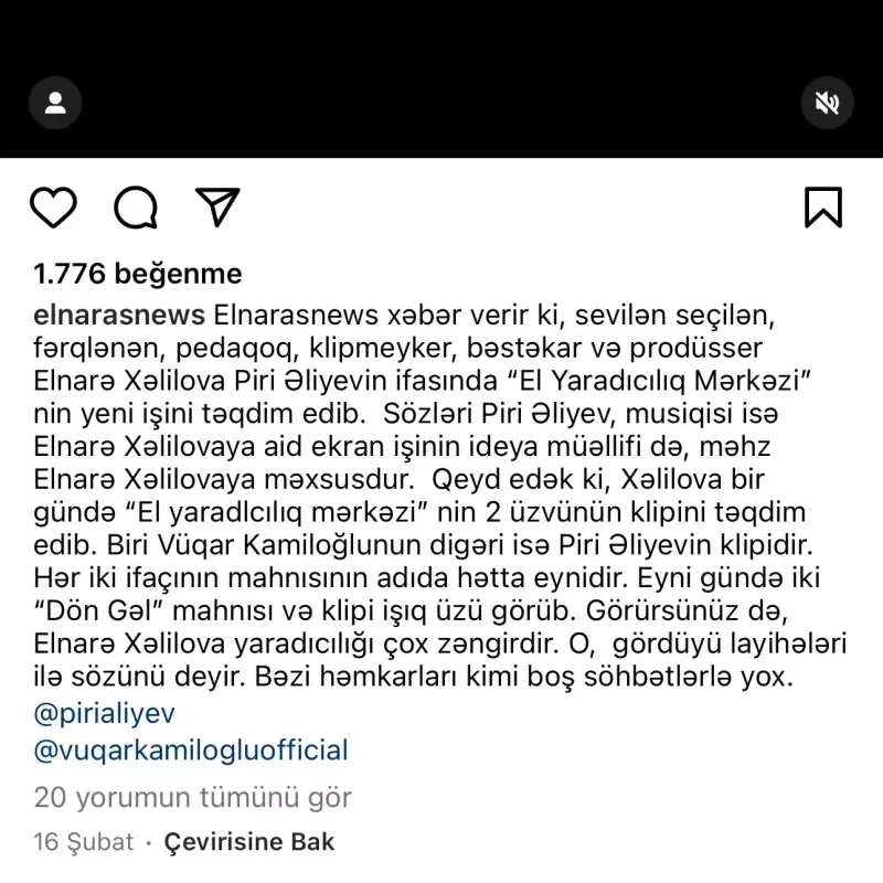 İnstaqramını xəbər səhifəsi etdi - “Prodüser, bəstəkar, pedaqoq….”