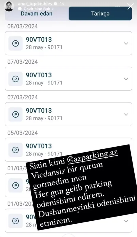 Anar “Azparking”dən yenə şikayətçidir