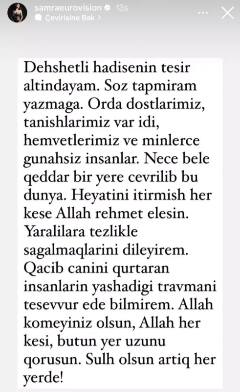 “Orada dostlarımız var idi” - Səmra terrordan yazdı