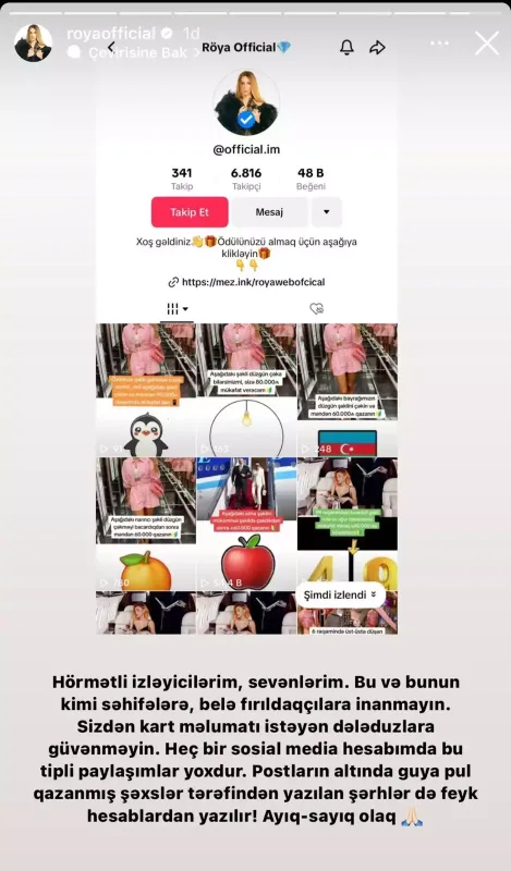 Röya Ayxanın adından dələduzluq!